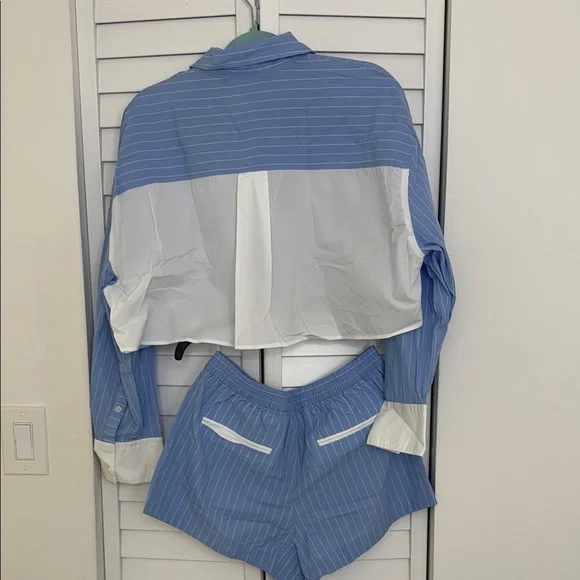 Blue Striped Women's Shirt and Shorts Set - Picture 4 of 4